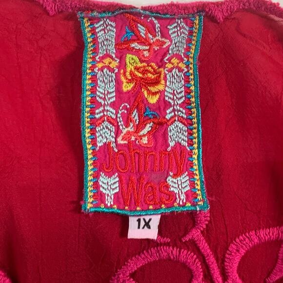 Johnny Was 1X Sheradonian Floral Embroidered V Neck Tunic Top Plus Boho Red - Picture 3 of 10